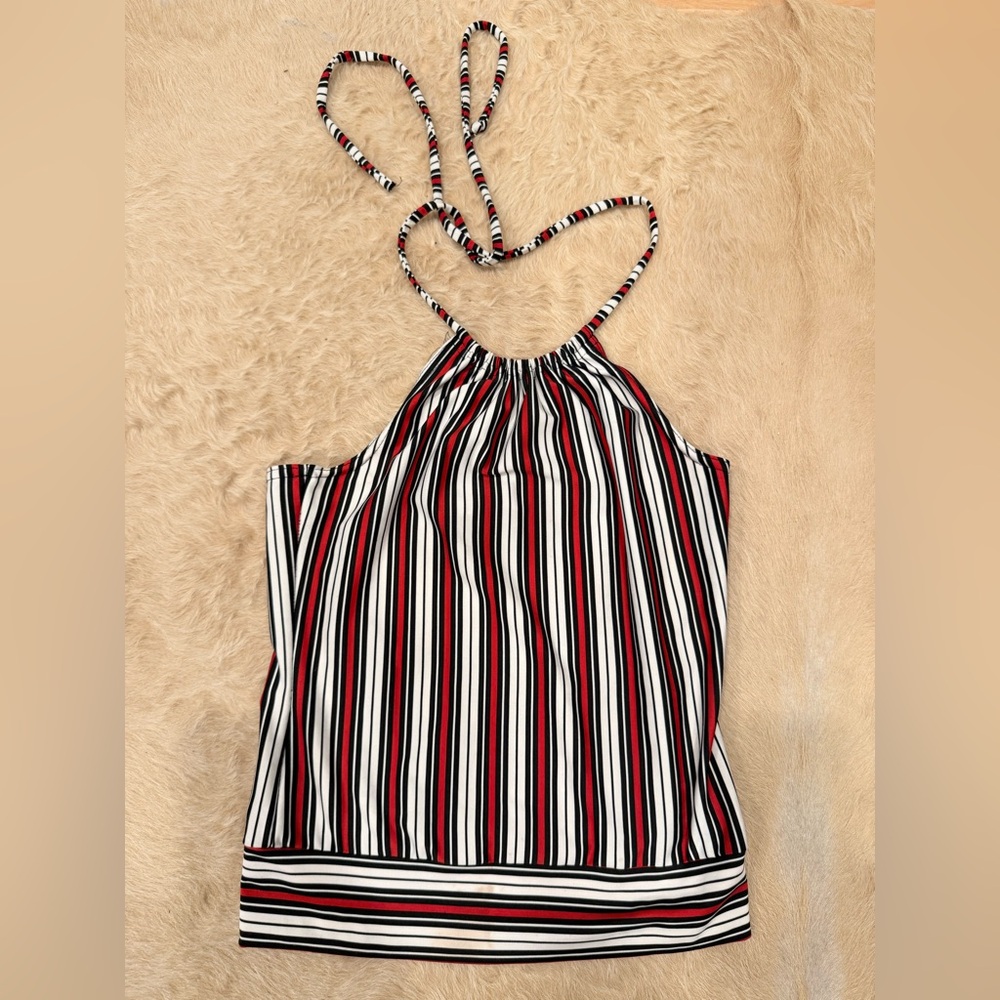 Vintage A. Byer Black and Red Striped halter top